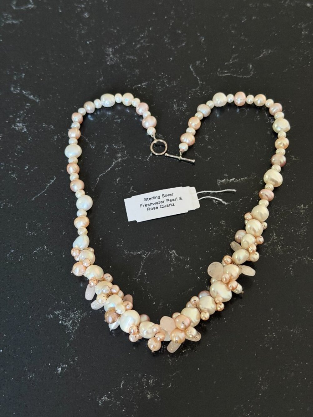 Freshwater Pearl & Rose Quartz Necklace with Sterling Silver Toggle Clasp - Picture 3 of 4